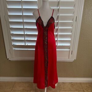 Vintage 90s Frederick’s Of Hollywood Red Nightgown Black & Gold Trim Valentines